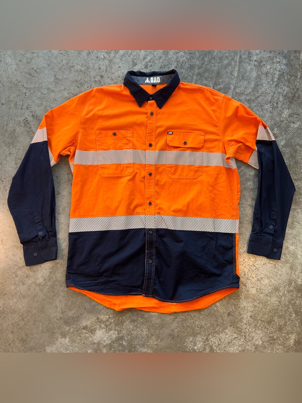BAD Hi Vis Reflective Work Shirt Orange Navy Long Sleeve 2XL